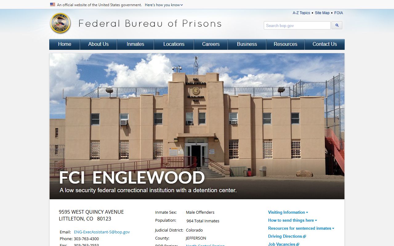BOP FCI Englewood official facility page