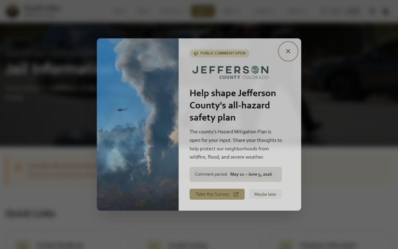 Jefferson County Sheriff's Office jail page showing detention facility information